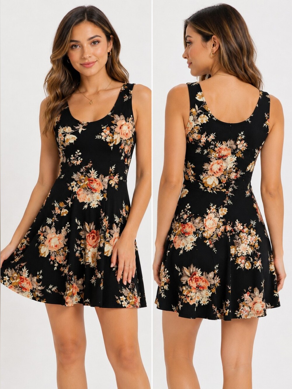 🌸 Poetry Black Floral Fit & Flare Mini Dress | Women's Medium | Cottagecore Rom